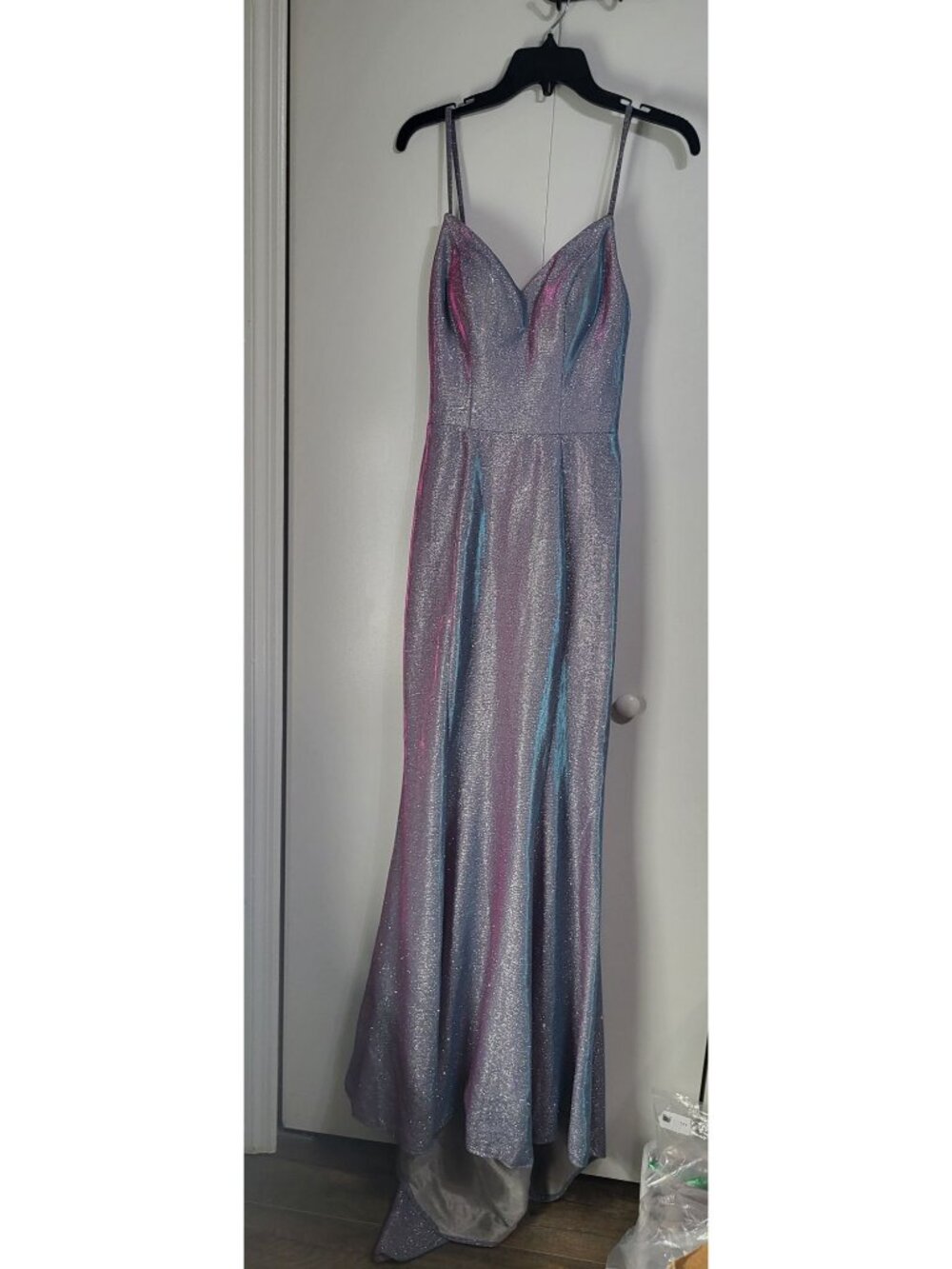 JVN Jovani Prom Formal Dress Metallic Pink Purple SZ 4 Mermaid Iridescent READ